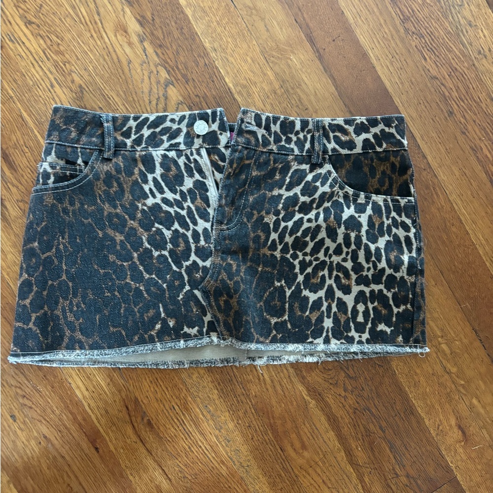 Leopard Print Denim Skirt